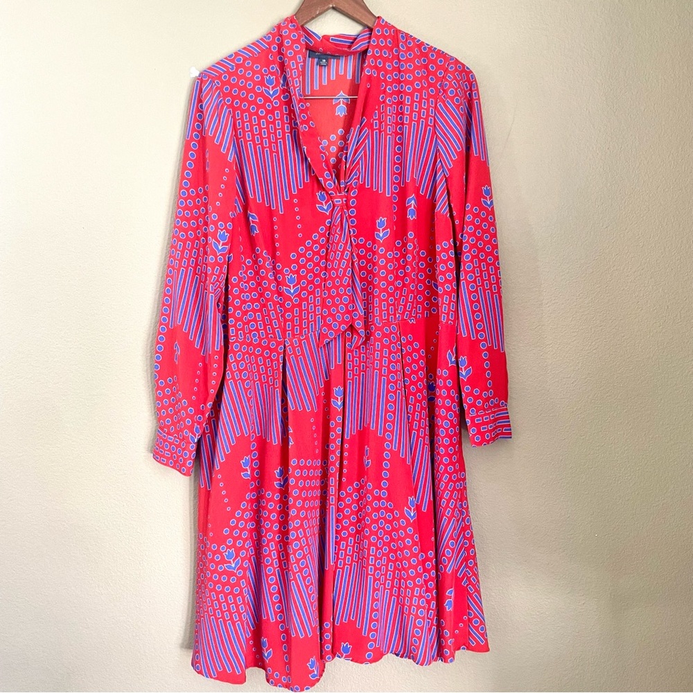 ModCloth Red and Lavender Long Sleeve Tie-Neck Dress - Picture 2 of 13